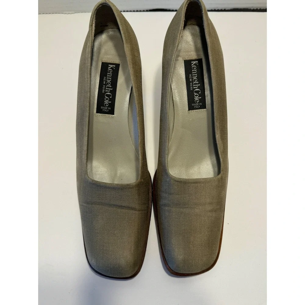 Kenneth Cole New York Vintage 90s Chunky Square Toe Block Heel Pumps Olive 7.5M